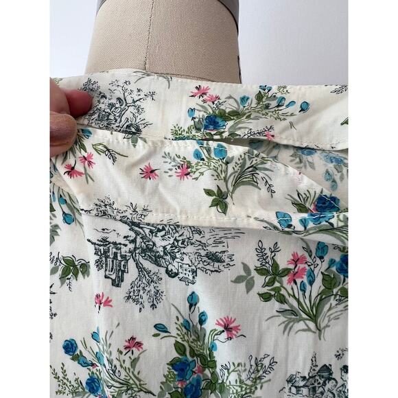 SIZE XS / S 1950s Toile Print Floral Cotton Dress - Summer, Vintage, White - Picture 7 of 9